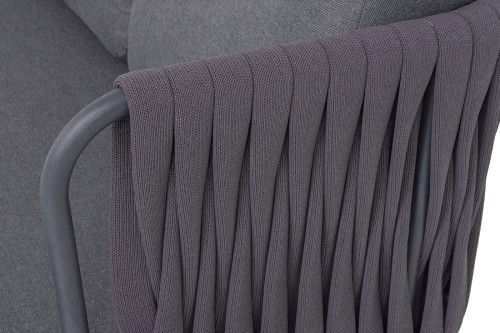 "Ронда" диван 3-местный плетеный из роупа, каркас алюминий темно-серый (RAL7024) муар, роуп серый 40 мм tex, ткань темно-серая 027