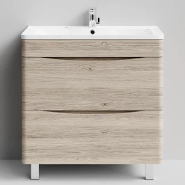 Тумба Адель 80 напольный, Дубослив ореховый светлый ПВХ 3445 Vodok с раковиной в комплекте