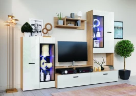 Гостиная Нэнси Вариант №3 (ЛДСП), Белый глянец холодный, Сонома