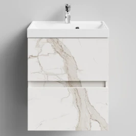 Тумба Бест 50  подвесной, Мрамор Белый натур милк ПВХ 2537 Vodok с раковиной в комплекте