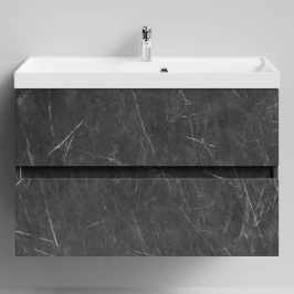 Тумба Бест 90  подвесной, Мрамор Графит софт тач ПВХ 4044-3 Vodok с раковиной в комплекте