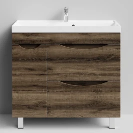 Тумба Лайт 90 напольный, Дуб крымский коричневый ПВХ 131005-9005, 2 ящика, 1 дверь слева Vodok с раковиной в комплекте