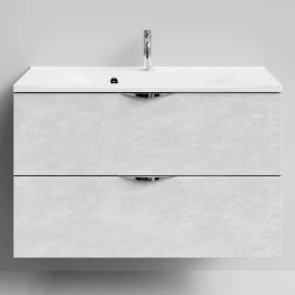 Тумба Марко 90 подвесной, ручки Хром, Белый камень ПВХ 57805 Vodok с раковиной в комплекте