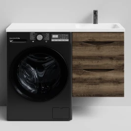 Тумба Смайл 110 подвесной, под стиральную машину, правая, Дуб крымский коричневый ПВХ 131005-9005 Vodok с раковиной в комплекте
