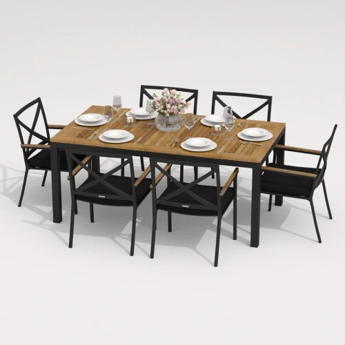 Обеденная группа TELLA  FESTA  каркас карбон / стол тик 180 / ткань черная