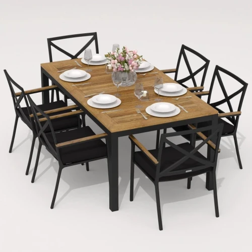 Обеденная группа TELLA  FESTA  каркас карбон / стол тик 180 / ткань черная