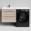 Тумба Смайл 130 подвесной, под стиральную машину, левая, Дубослив ореховый светлый ПВХ 3445 Vodok с раковиной в комплекте