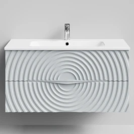 Тумба Эйфория 100 F1, пример RAL 7040 Серое окно, матовая, 2 ящика, подвесной Vodok с раковиной в комплекте