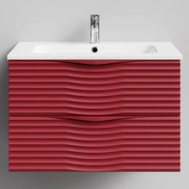 Тумба Эйфория 80 F2, пример RAL 3004 Пурпурно-красный, матовая, 2 ящика, подвесной Vodok с раковиной в комплекте