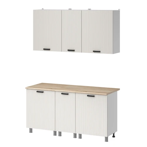 Готовый кухонный гарнитур МК Аленушка 1,6м в.3 Лотос Молочный,скоба антрацит,сонома