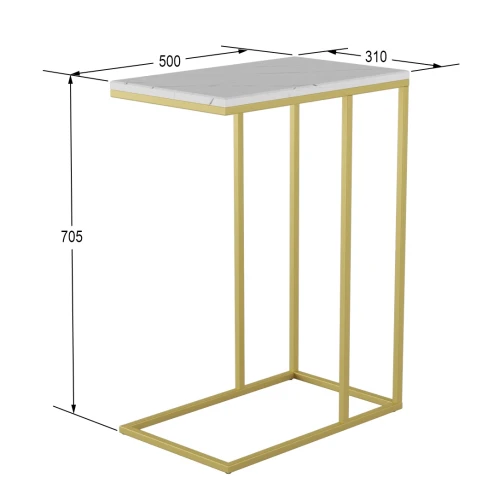Стол придиванный Агами Голд белый мрамор/золото