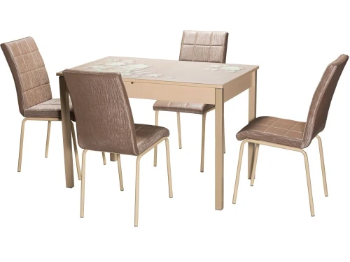 Стол М82 ДП1-03-03 1100(1400)*680 «Бристоль» Стекло Мателюкс с/в «Кофейные цветы», Н/с Беж.