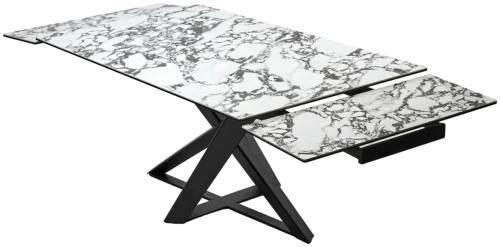 Стол VICENZA 180 раскладной GLOSS BULGARI WHITE, керамика / Черный, ®DISAUR