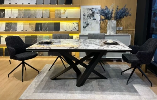 Стол VICENZA 180 раскладной GLOSS BULGARI WHITE, керамика / Черный, ®DISAUR