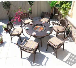 Обеденный комплект из литого алюминия стол Барбекю-4(122см) + 4 кресла ЛИОН «LION» бронза арт.С-05 bronze-4