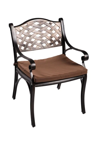 Обеденный комплект из литого алюминия стол Барбекю-4(122см) + 4 кресла ЛИОН «LION» бронза арт.С-05 bronze-4