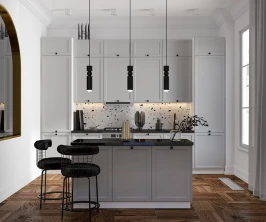 Трехуровневая кухня Тулиппа 3600 Атласный серый прямая