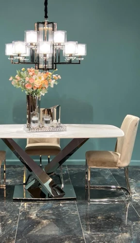 Стол обеденный Интерно Силвер DT-2883, 180х90х75 см, белый мрамор/серебро