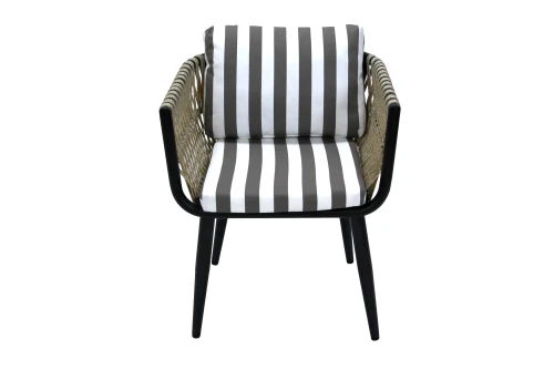 Набор мебели Монте-Карло  арт.MK-MT001,MK-MT005-2024 бежевый,  (4 кресла+стол 180х100см, каркас черный, ротанг жемчуг, ткань полоска ) "Garden story"