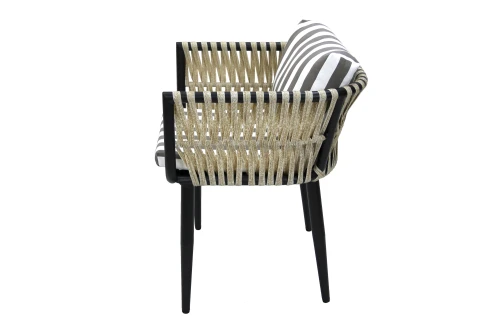 Набор мебели Монте-Карло  арт.MK-MT001,MK-MT005-2024 бежевый,  (4 кресла+стол 180х100см, каркас черный, ротанг жемчуг, ткань полоска ) "Garden story"