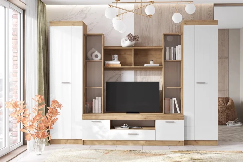 Гостиная Атлантида 6, Дуб крафт, Белый глянец холодный