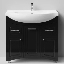 Тумба Адам 90 напольный, Черный глянец ПВХ, левый Vodok с раковиной в комплекте