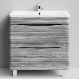 Тумба Адель 80 напольный, Лиственница структурная контрастно-серая ПВХ 64202 Vodok с раковиной в комплекте