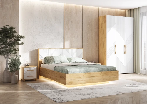 Кровать Ирис с подъемным механизмом 1,6м, Браш Вайт, Дуб Крафт