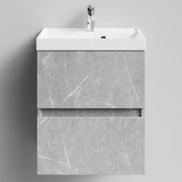 Тумба Бест 50  подвесной, Мрамор Белый софт тач 4044-2 Vodok с раковиной в комплекте