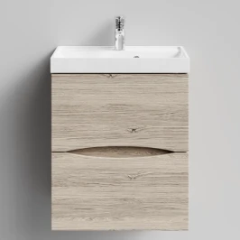 Тумба Лайт 50 подвесной, Дубослив ореховый светлый ПВХ 3445 Vodok с раковиной в комплекте