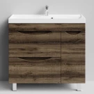 Тумба Лайт 90 напольный, Дуб крымский коричневый ПВХ 131005-9005, 2 ящика, 1 дверь справа Vodok с раковиной в комплекте