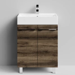 Тумба Мальта 60 напольный, двери, Дуб крымский коричневый ПВХ 131005-9005 Vodok с раковиной в комплекте