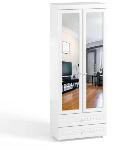 Шкаф 2-х дверный с зеркалами и ящиками (гл.410) Монако МН-45 белое дерево