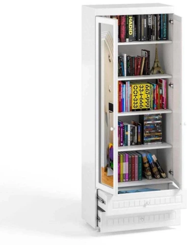 Шкаф 2-х дверный с зеркалами и ящиками (гл.410) Монако МН-45 белое дерево