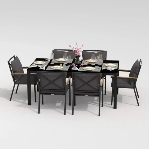 Обеденная группа  CANA FESTA plus каркас карбон / стол стекло 180 / ткань антрацит