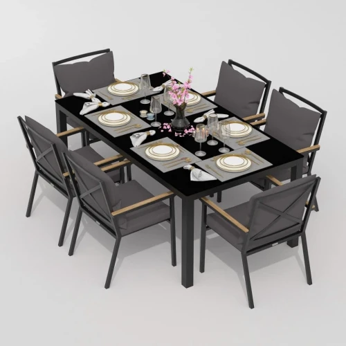 Обеденная группа  CANA FESTA plus каркас карбон / стол стекло 180 / ткань антрацит