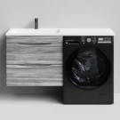 Тумба Смайл 130 подвесной, под стиральную машину, левая, Лиственница структурная контрастно-серая ПВХ 64202 Vodok с раковиной в комплекте