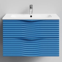 Тумба Эйфория 80 F2, пример RAL 5019 Капри синий, матовая, 2 ящика, подвесной Vodok с раковиной в комплекте