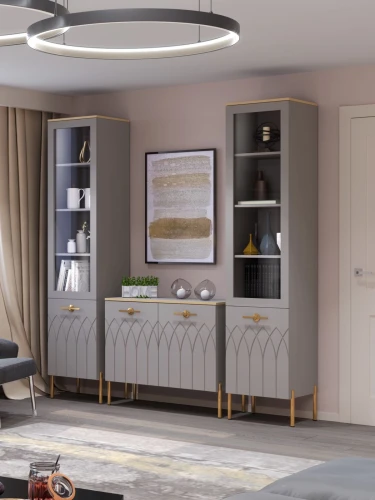 Шкаф витрина 450 Капри 2 правая, серый