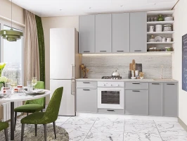 Прямая модульная кухня Фрейм-02 Grey Silk Белый 2340*2200*600