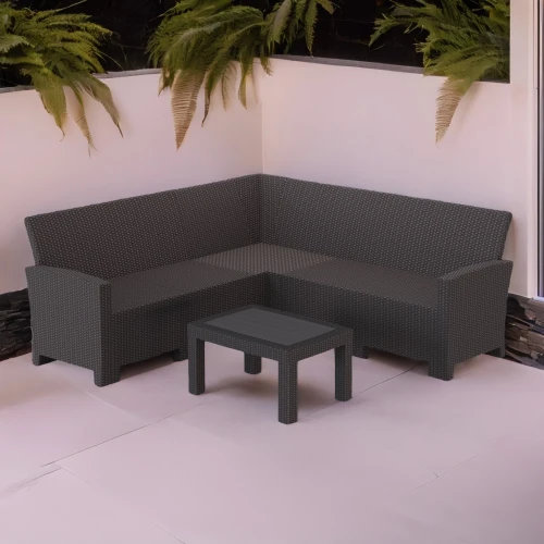 Комплект мебели с угловым диваном под ротанг Калифорния “California“ 188х188 см 5 места без подушек с кофейным столиком