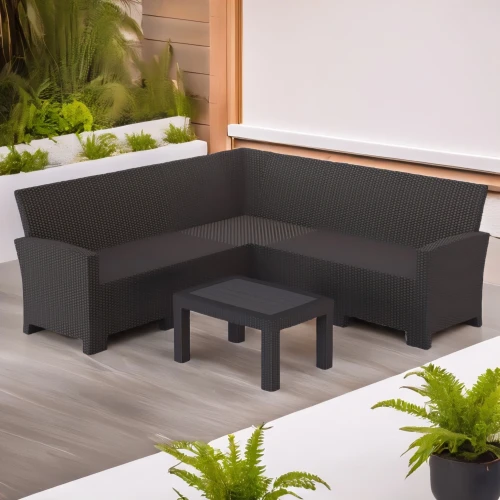 Комплект мебели с угловым диваном под ротанг Калифорния “California“ 188х188 см 5 места без подушек с кофейным столиком