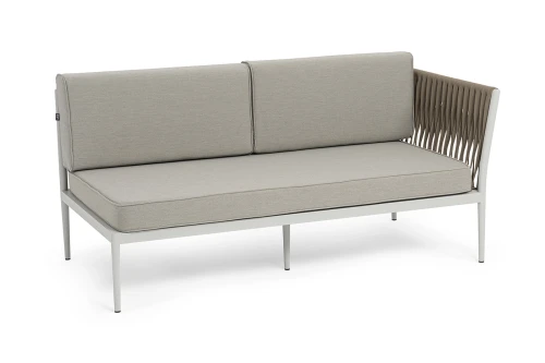 "Касабланка" левый модуль плетеный из роупа, каркас алюминий светло-серый (RAL7035) муар, роуп серо-коричневый 23мм, ткань бежевая 15052