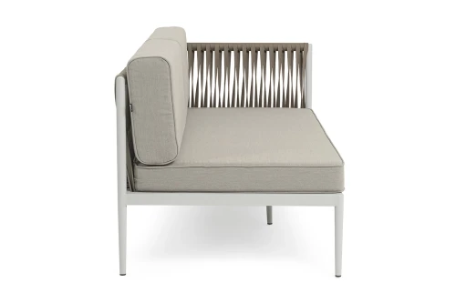 "Касабланка" левый модуль плетеный из роупа, каркас алюминий светло-серый (RAL7035) муар, роуп серо-коричневый 23мм, ткань бежевая 15052