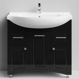 Тумба Адам 90 напольный, Черный глянец ПВХ, правый Vodok с раковиной в комплекте
