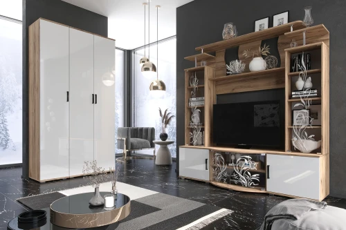 Гостиная Виста, Белый глянец холодный, Дуб Крафт