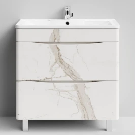 Тумба Адель 80 напольный, Мрамор Белый натур милк ПВХ 2537 Vodok с раковиной в комплекте