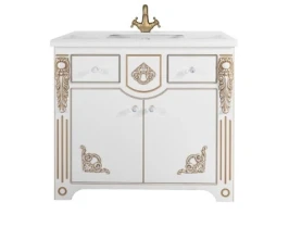 Тумба Версаль 95 напольный, патина золото, белая Vodok с раковиной в комплекте