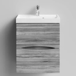 Тумба Лайт 50 подвесной, Лиственница структурная контрастно-серая ПВХ 64202 Vodok с раковиной в комплекте
