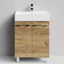 Тумба Мальта 60 напольный, двери, Дуб Тортуга ПВХ 2357-43 Vodok с раковиной в комплекте
